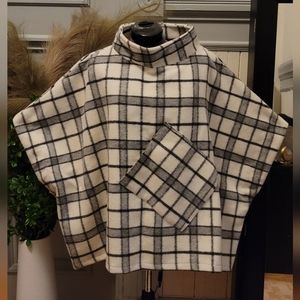 White and black plaid poncho